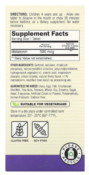 Melatonina 500mcg, 60 Comprimidos Solvíeis, Healthy Kids,  Mason Natural
