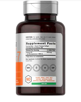 Vitamina K-2 MK7 100mcg, 250 Cápsulas, Horbaach