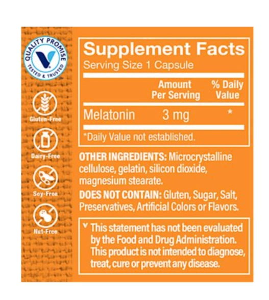 Melatonina 3mg, 60 Cápsulas, The Vitamin shoppe