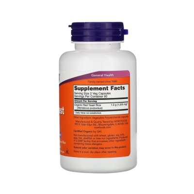 Arroz de Levedura Vermelha 600mg, Controle do Colesterol e Equilíbrio Cardiovascular, Now