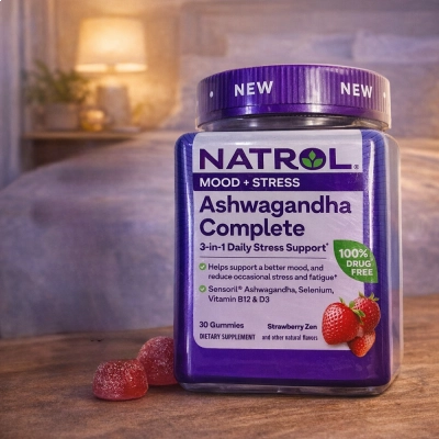 Ashwagandha 125mg, 3 em 1 Daily Stress Support, 30 Gomas Sabor Morango, Natrol