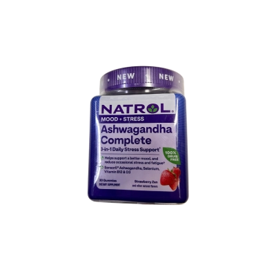 Ashwagandha 125mg, 3 em 1 Daily Stress Support, 30 Gomas Sabor Morango, Natrol