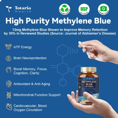 Azul de Metileno 12mg com Vitamina C, 120 Cápsulas, Totaria Health