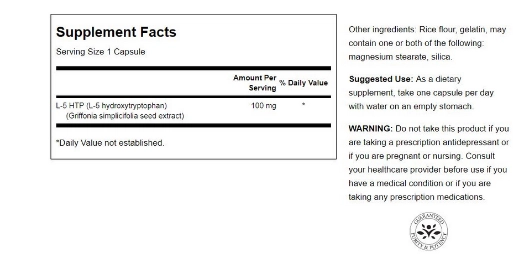 5-Htp Extra Força, 100Mg  60 capsulas, Swanson