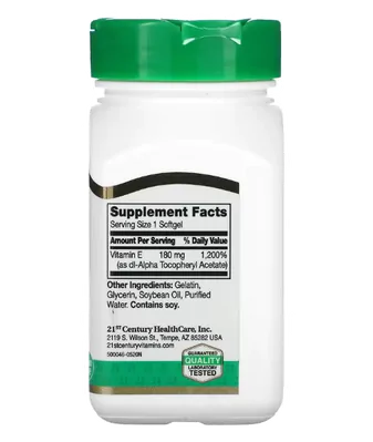 Vitamina E, 180mg (400 UI), 110 Cápsulas, 21st Century