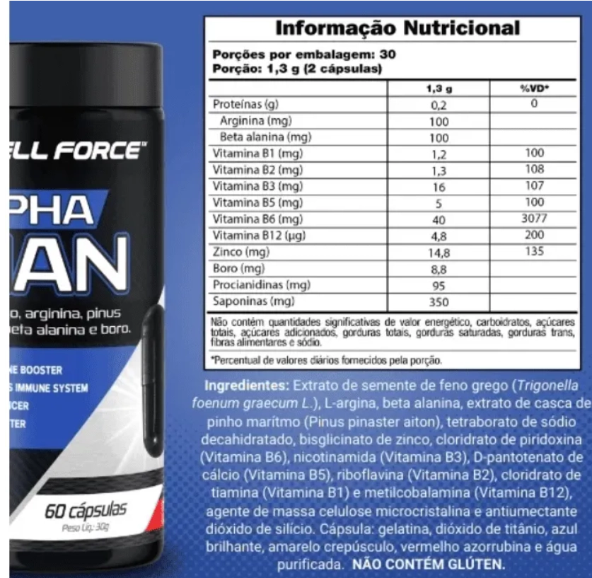 Alpha Man, Aumento de Testosterona, Força e Libido, 60 Capsulas, Cell Force