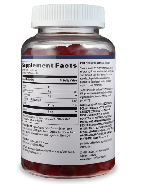 Melatonina 5mg, 120 gomas Sabor Morango, Amazon Basics