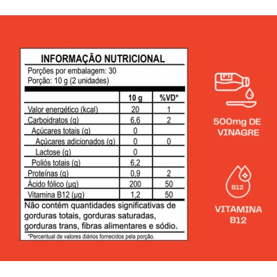 Vinagre de Maçã com Vitamina B12, 60 Gomas Sabor Maçã, Guday