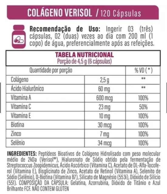 Colágeno Verisol com Ácido Hialurônico, 750mg, 120 Cápsulas, Flora Nativa