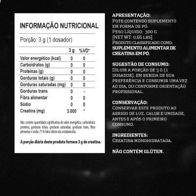 Creatina  Monohidratada, 300g, Sabor Neutro, Darkeness