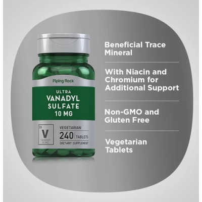 Vanadyl Sulfate 10mg, Complexo de Vanadil Ultra, 240 Comprimidos, PipingRock