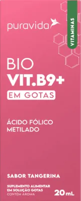 Bio Vit B9+, Vitamina B9 Metilfolato, 20ml Sabor tangerina, PuraVida