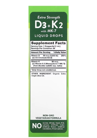 Vitamina D3 + K2 MK-7 Liquida, 59ml, Nature's Truth