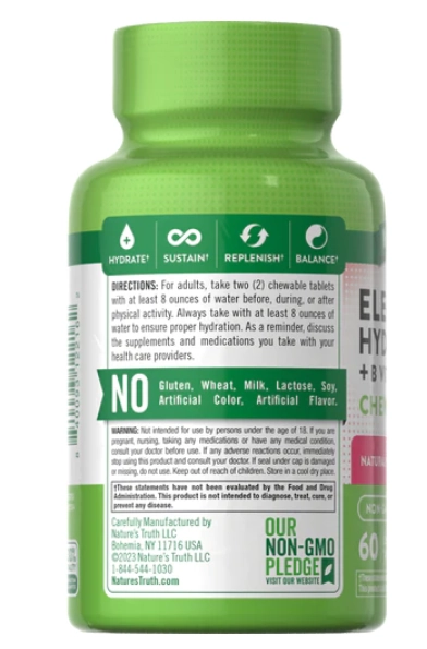 Electrolyte Hydration, Eletrólitos com Vitamina B, 60 comprimidos mastigáveis, Nature's Truth