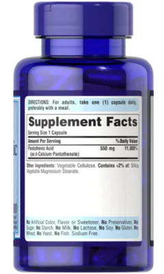 Ácido Pantotênico, 550mg, 100 Cápsulas, Puritan's Pride