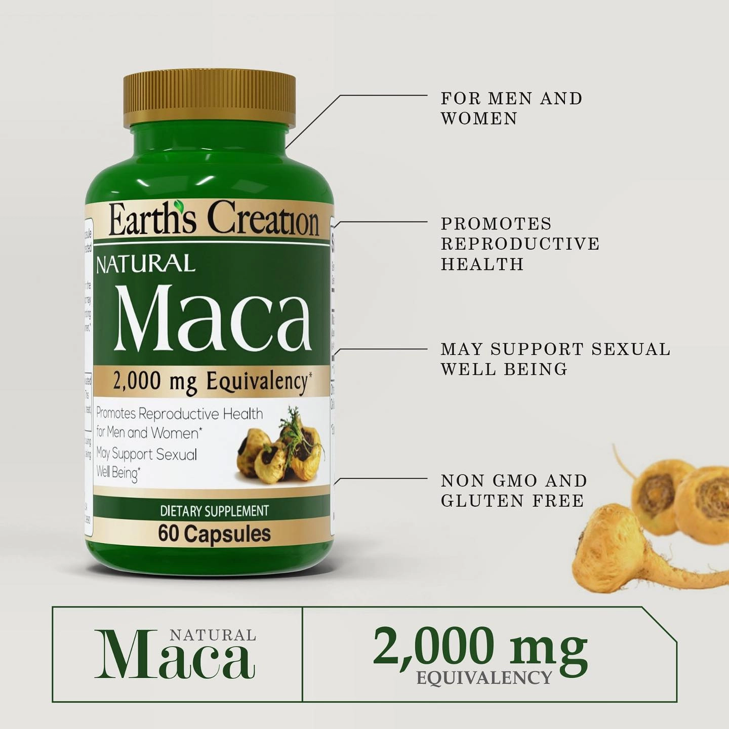 Maca Peruana, 2000mg, 60 Cápsulas, Earth's Creation