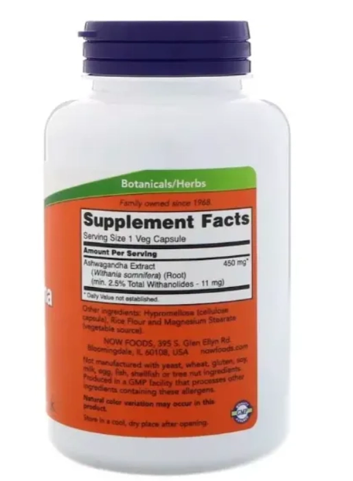 Ashwagandha, 450mg, 180 Cápsulas, Now