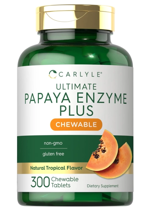 Papaya Enzyme Plus, Enzima de Mamão, 300 Comprimidos Sabor Tropical, Carlyle