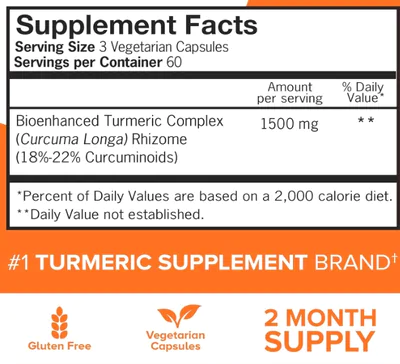 Turmeric Cúrcuma Extra Strength, 1500mg, 180 Capsulas, Qunol