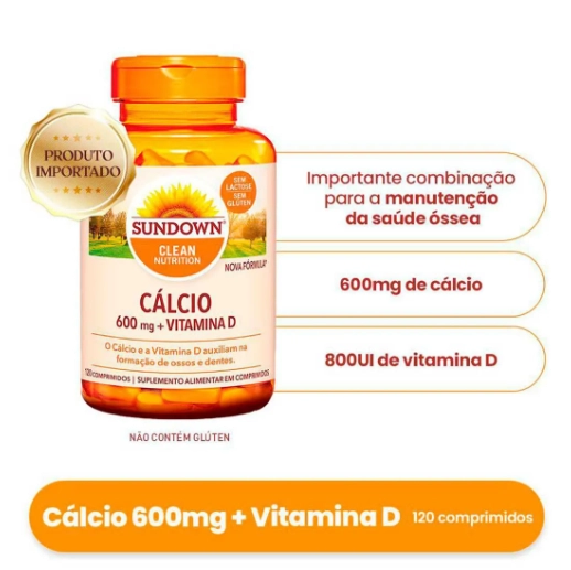Calcio + Vitamina D3, 600mg, 120 Comprimidos, Sundown