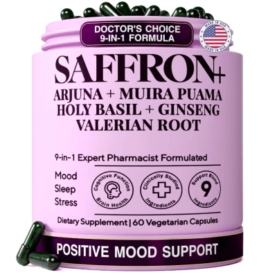 Saffron+ Suplemento de Açafrão 100mg, 9 em 1 para Estresse, Calma, Sono e Relaxamento, 60 Cápsulas, Plus+Ultra