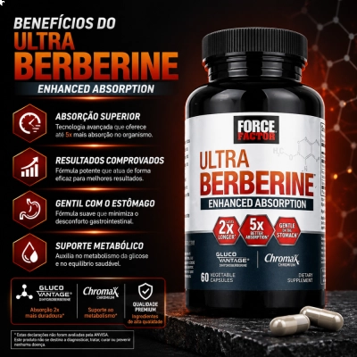 Ultra Berberine, Metabolismo, Bem-Estar e Equilíbrio do Organismo, 60 Cápsulas, Force Factor
