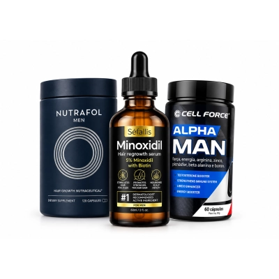 Kit Men, Para Saúde Masculina, Nutrafol Men + Minoxidil Séfralls + Alpha Man