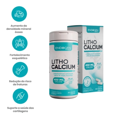 Lithocalcium, 400mg de Cálcio + Vitamina D e Boro, 60 Cápsulas, Endogen