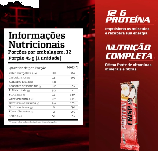 Barra Proteína Crisp Bar, Sabores, 3 Unidades, 45g Cada, Integralmédica
