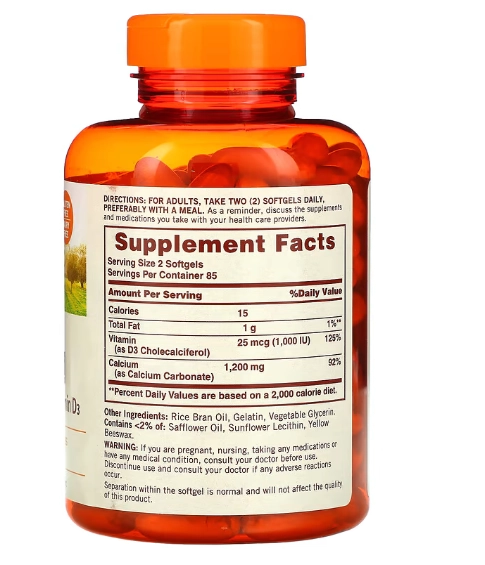 Cálcio Plus, com Vitamina D3, 1200mg, 170 Softgels, Sundown, Importado