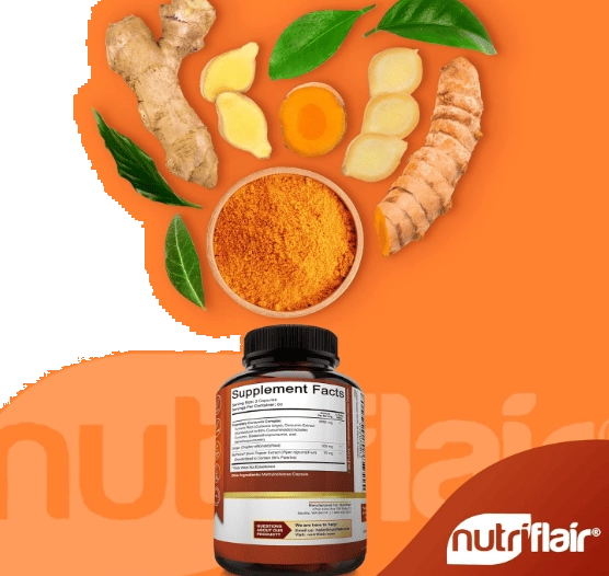 Cúrcuma Premium 2250mg, Turmeric com BioPerine, Ginger e  Black Pepper, 180 Cápsulas, NutriFlair