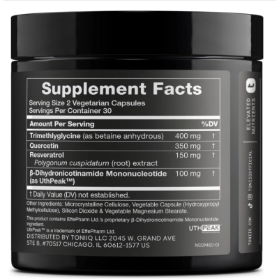 NMNH 1000mg, com Resveratrol, Quercetina e TMG, 60 Cápsulas, Toniiq