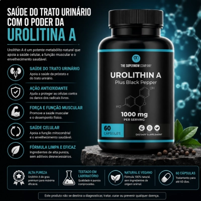 Urolitina A, 1000mg, Energia Celular e Saúde Mitocondrial, 60 Cápsulas, The Supermom Company