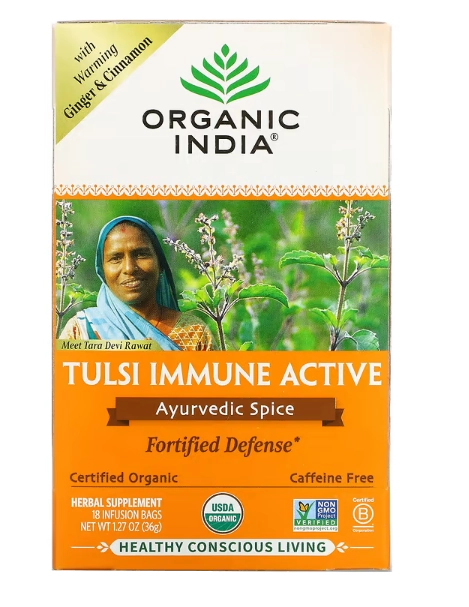 Chá Suporte Imunológico, Tulsi Immune, Sem Cafeína, 18 Saches, Organic India, Sabores