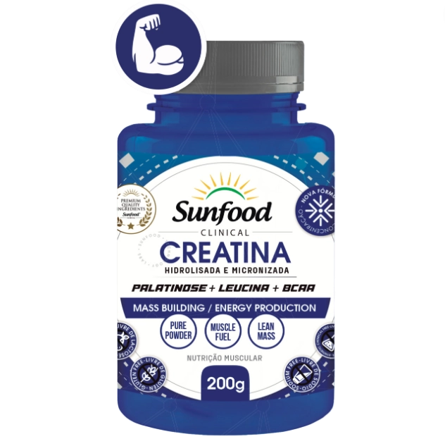 Creatina Hidrolisada e Micronizada + Palatinose + Leucina + BCAA, 200g, Sunfood