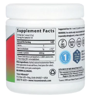 NAC em Pó, Sabor Melancia, 75g, Trace Minerals