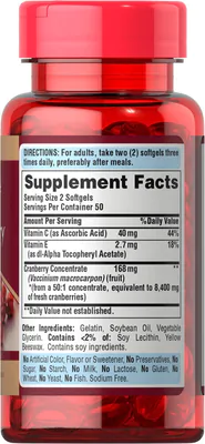 Cranberry, 4200mg, com vitamina C e E, 100 cápsulas, Puritan's Pride