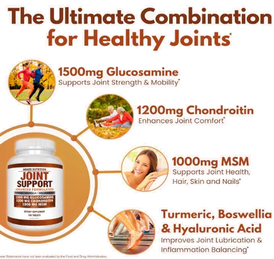 Glucosamina Condroitina, MSM, Boswellia, Cúrcuma, 180 comprimidos, Arazo Nutrition