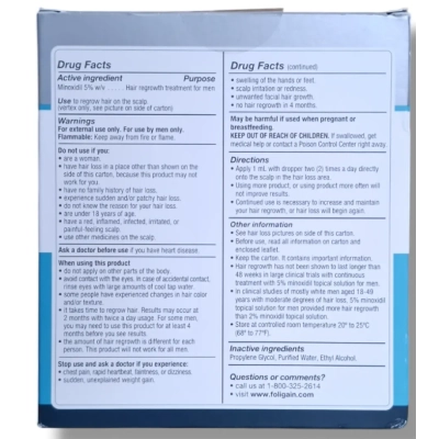 Minoxidil 5% Para homens, 60ml unidade, Foligain