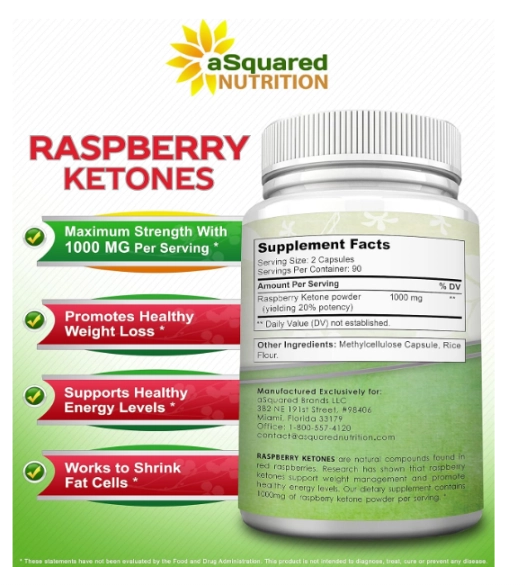 Raspberry Ketones 1000mg, 180 Cápsulas, aSquared Nutrition