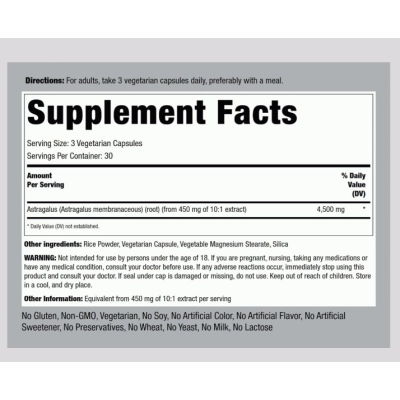 Astragalus 4500mg, Extrato de Raiz de Astrágalo,90 Cápsulas, Piping Rock 