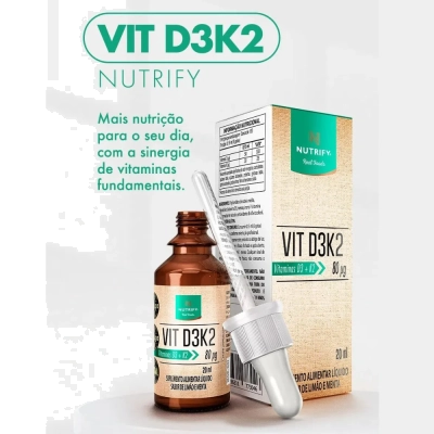Vitamina D3+k2 Em Gotas, Sabor Limão e Menta, 20ml - Nutrify