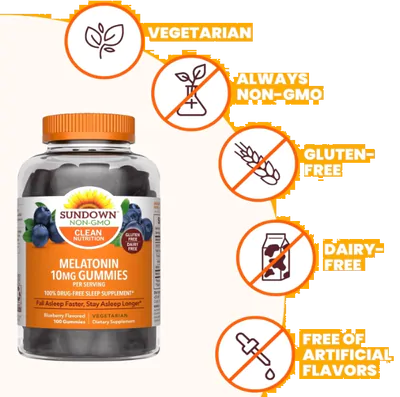 Melatonina 10mg, 100 Gomas Sabor Blueberry, Sundown