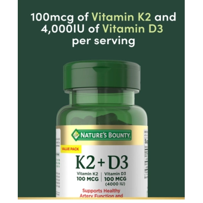 Vitamina D3 4000UI + K2 100mg, 60 Cápsulas, Nature's Bounty