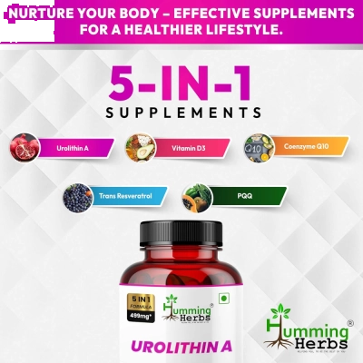 Urolithin A, 250mg, 5 em 1, 60 Cápsulas, Humming Herbs
