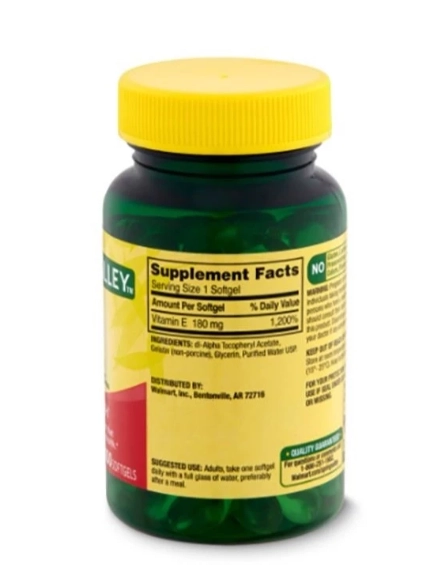 Vitamina E 180mg, 400IU, 100 Softgels, Spring Valley