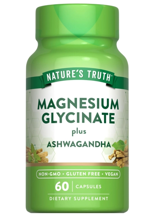 Magnésio Glycinate com Ashwagandha, 60 Cápsulas, Nature's Truth