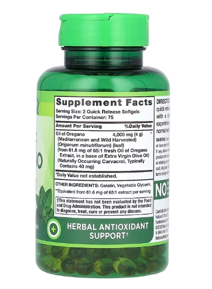 Óleo de Orégano, 4.000mg, 150 Cápsulas, Nature's Truth