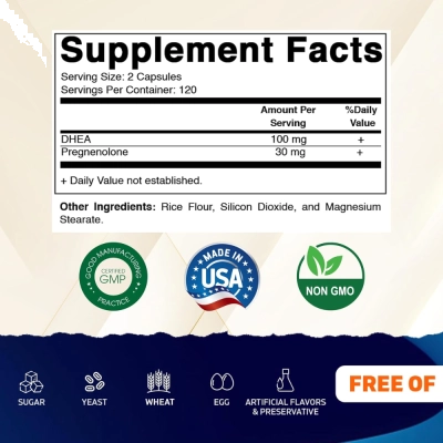 DHEA + Pregnenolona, Equilíbrio Hormonal e Vitalidade, 240 Cápsulas, Vitamatic
