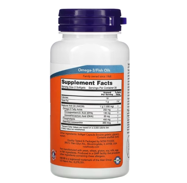 Óleo de Krill Neptune, 500 mg, 60 Cápsulas Softgel, Now